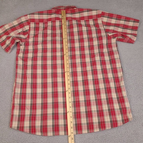 Kani Gold Shirt Mens XL Red Plaid Button Down Short Sleeve Patches Fitted - Picture 14 of 15